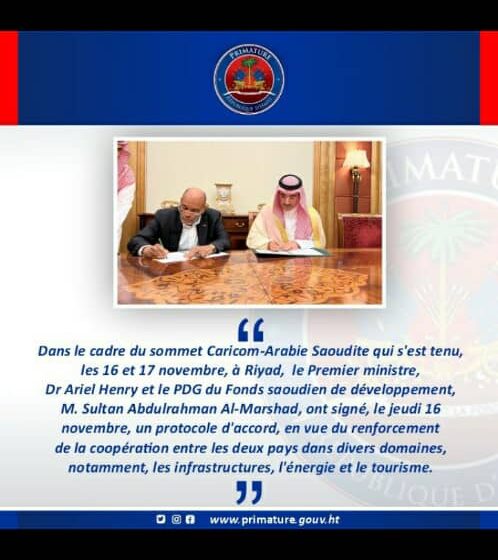  Le Premier Ministre Haïtien Dr. Ariel Henry signe un accord historique avec l’Arabie Saoudite